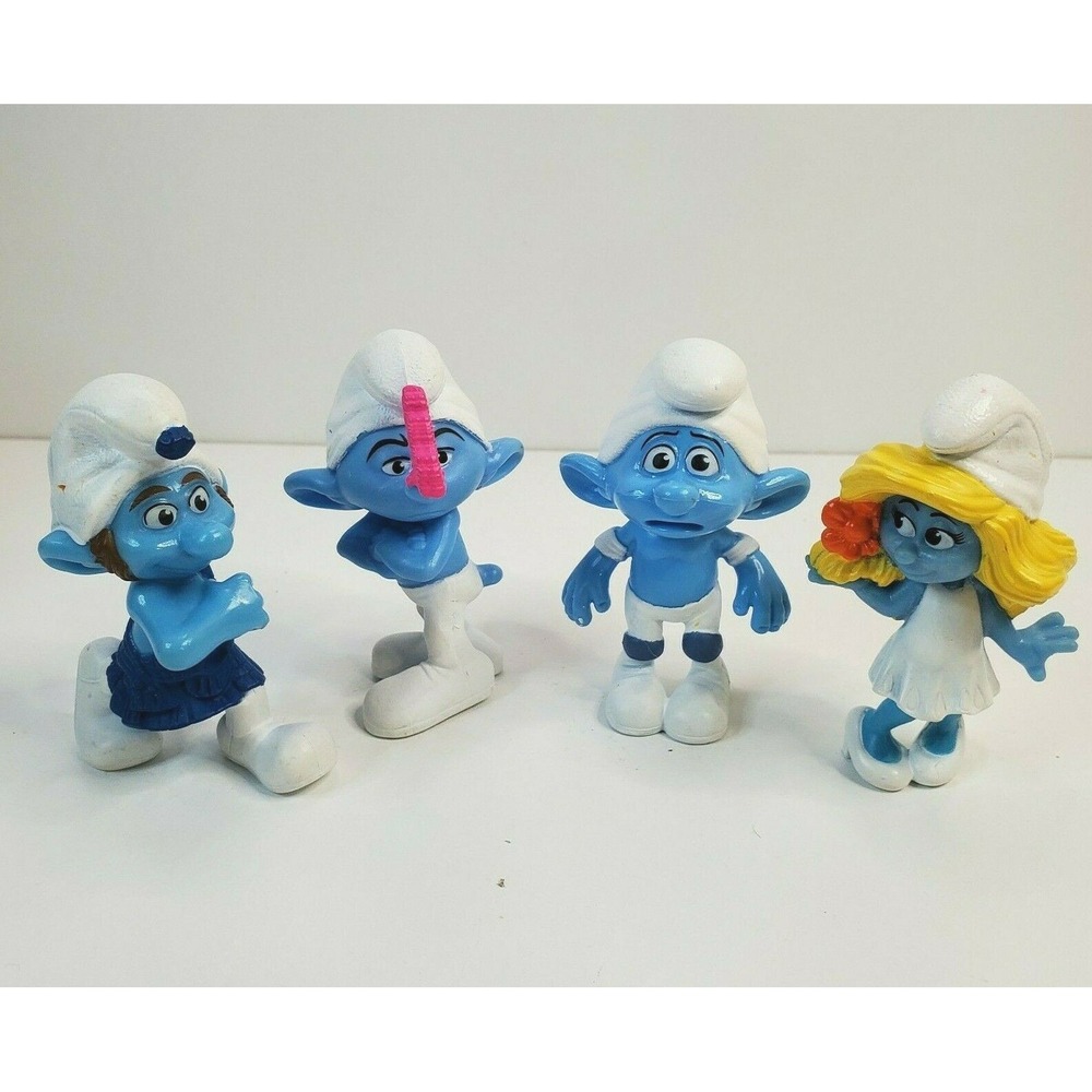Lot of 4 Various Smurf Figurines McDonalds Happy Meal Toys 2011 PVC Peyo 3" Tall